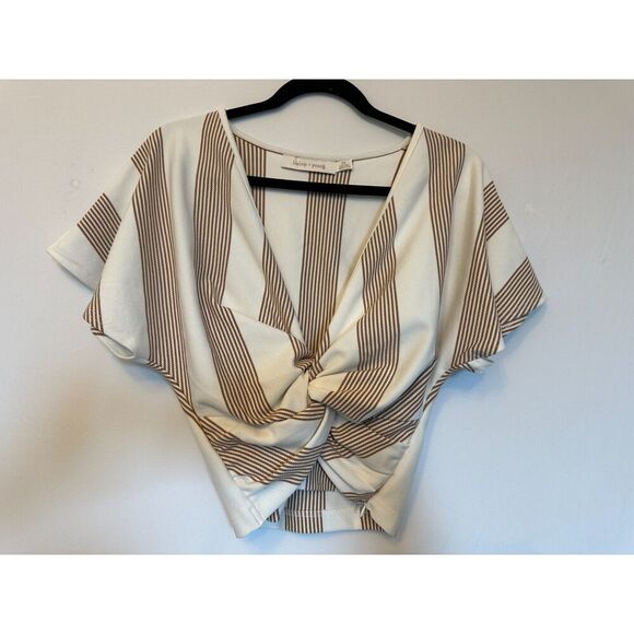 Anthropologie Bishop + Young Bishop + Young Twist-Front Top Sand Color Size XS - Picture 4 of 6